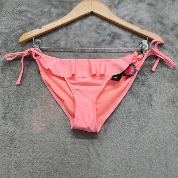 NEW No Boundaries Swim Bottoms Womens Size M Pink Coral Ruffle Tie Side Bikini - Picture 1 of 10